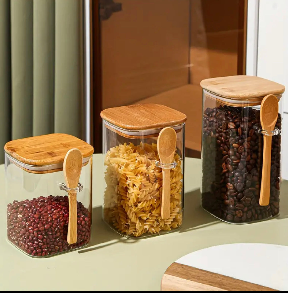 Multi-Purpose Food Storage Container with Spoon and Lid, Reusable Closed Square Tank, for Cereals, Nuts, Tea, Milk Powder, Coffee, Kitchen Organization and Storage, Kitchen Accessories