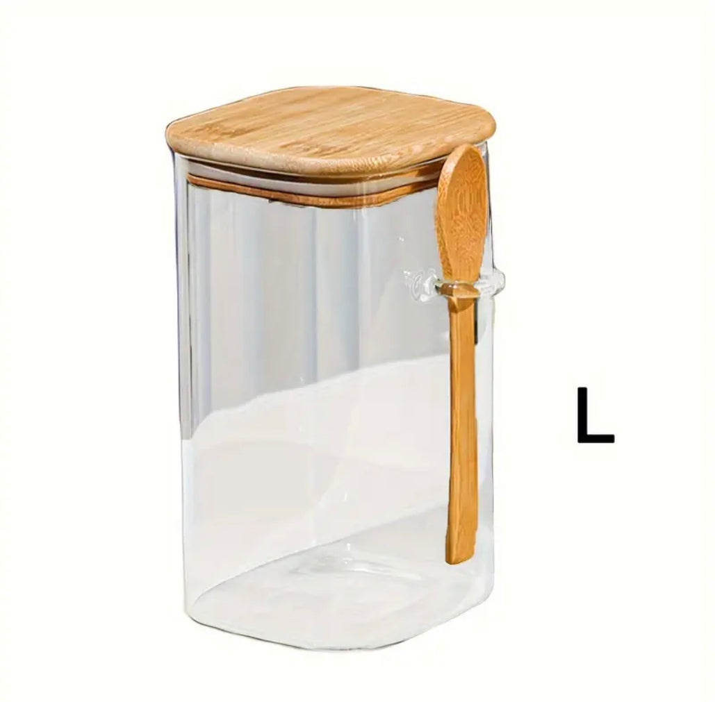 Multi-Purpose Food Storage Container with Spoon and Lid, Reusable Closed Square Tank, for Cereals, Nuts, Tea, Milk Powder, Coffee, Kitchen Organization and Storage, Kitchen Accessories