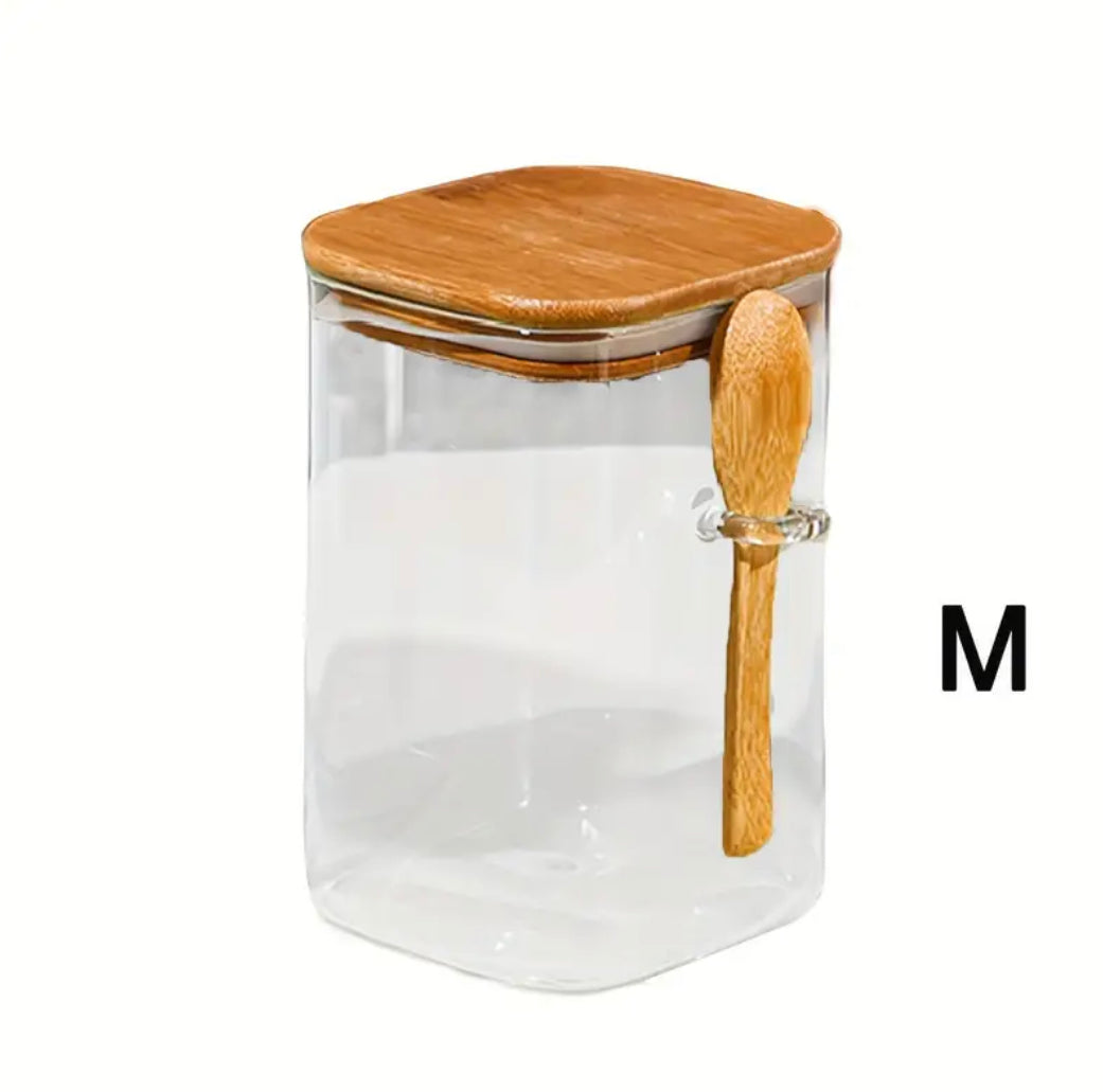 Multi-Purpose Food Storage Container with Spoon and Lid, Reusable Closed Square Tank, for Cereals, Nuts, Tea, Milk Powder, Coffee, Kitchen Organization and Storage, Kitchen Accessories