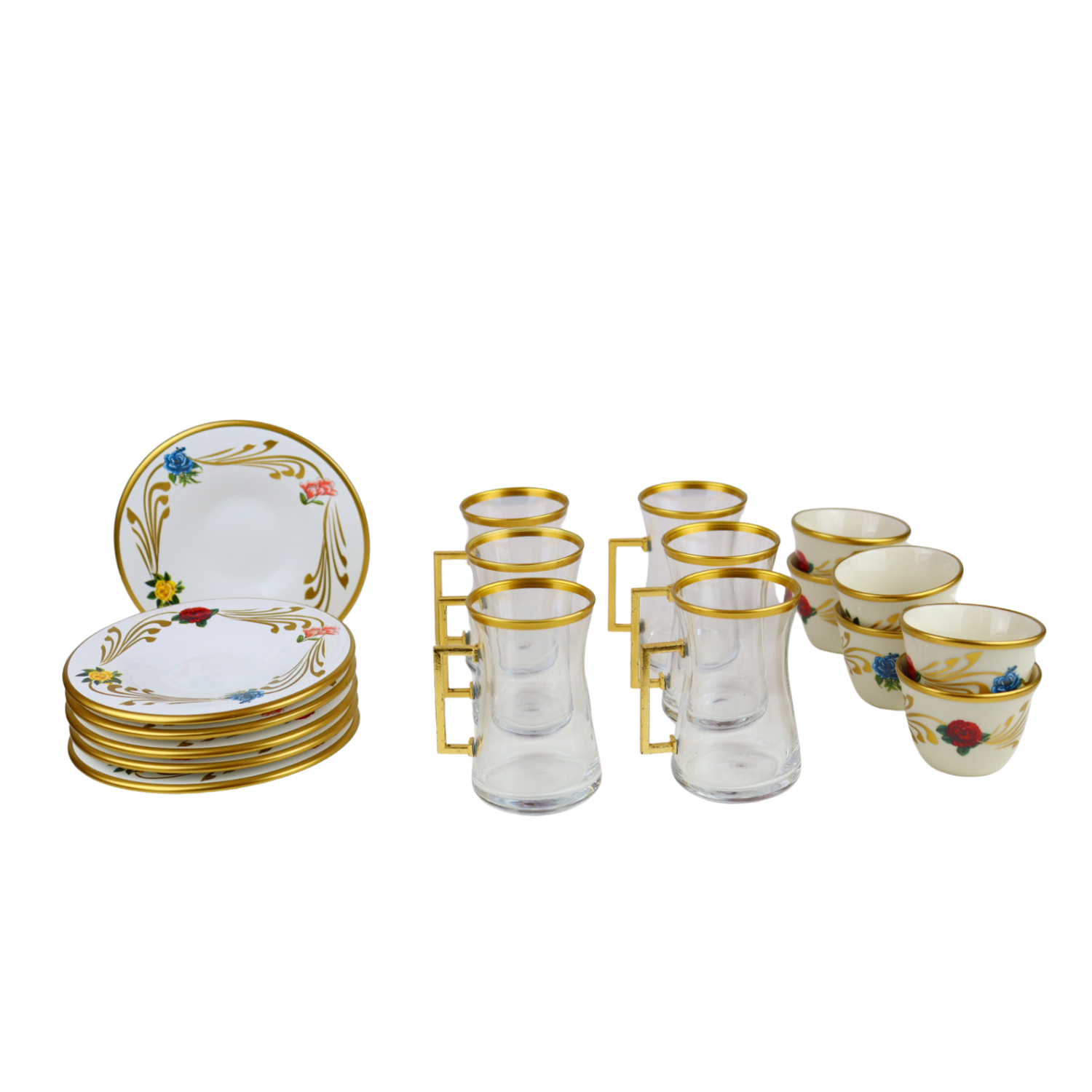 A set of 6-piece tea cups + 6 plates + 6 cups