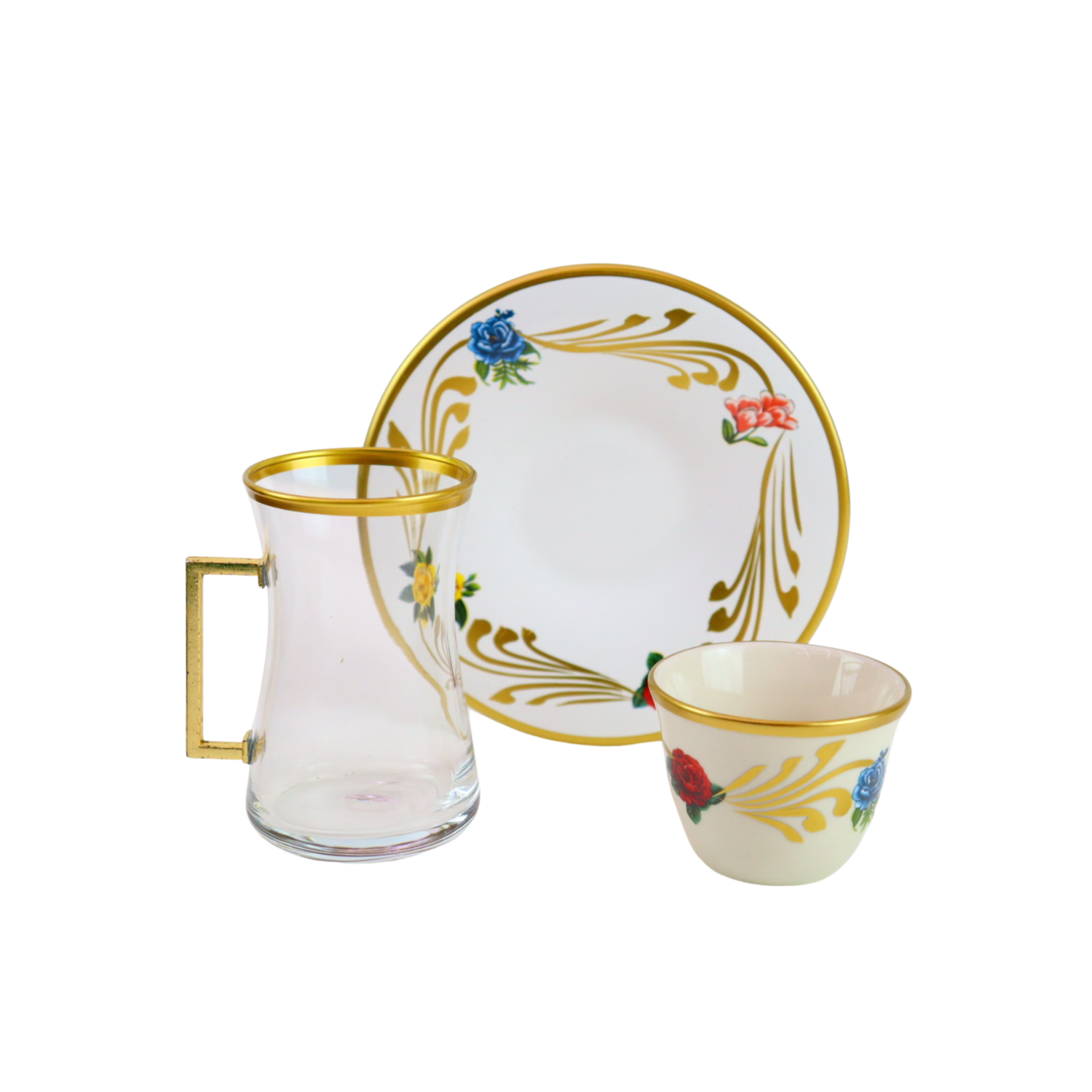 A set of 6-piece tea cups + 6 plates + 6 cups