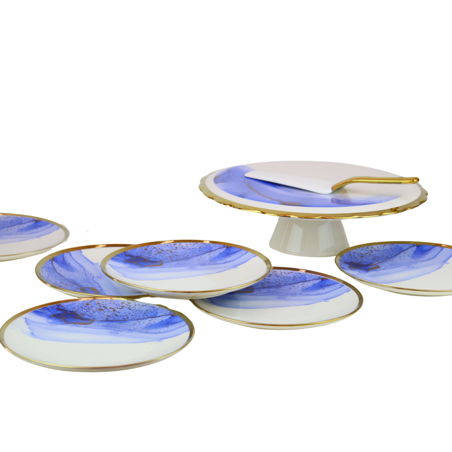 Cake stand set with 6 glass plates 