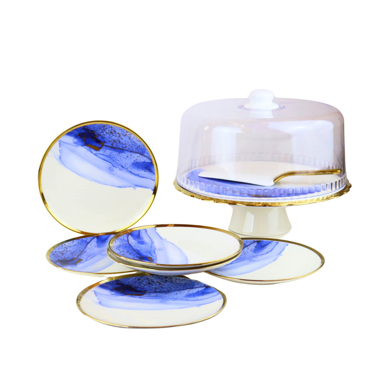 Cake stand set with 6 glass plates 