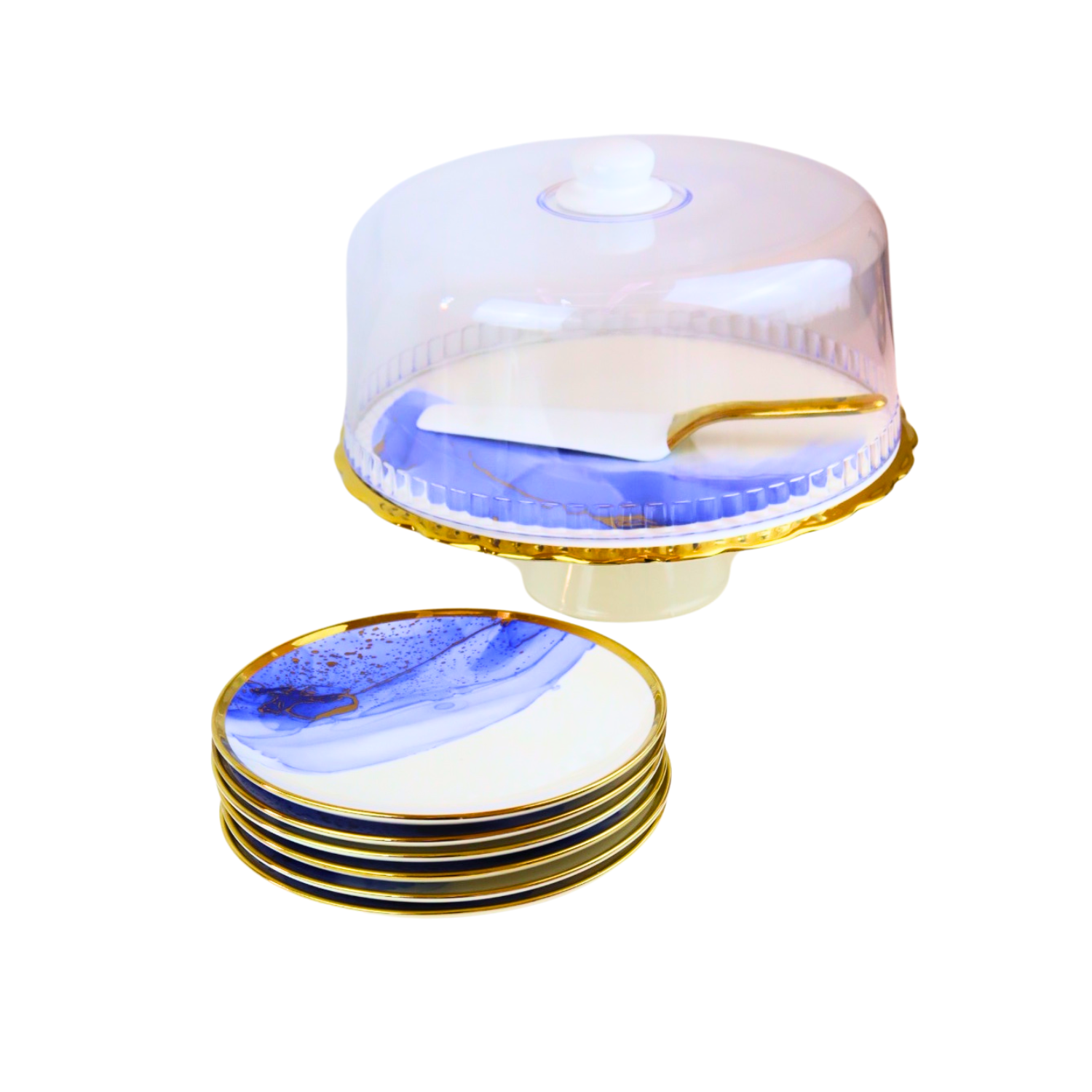 Cake stand set with 6 glass plates 