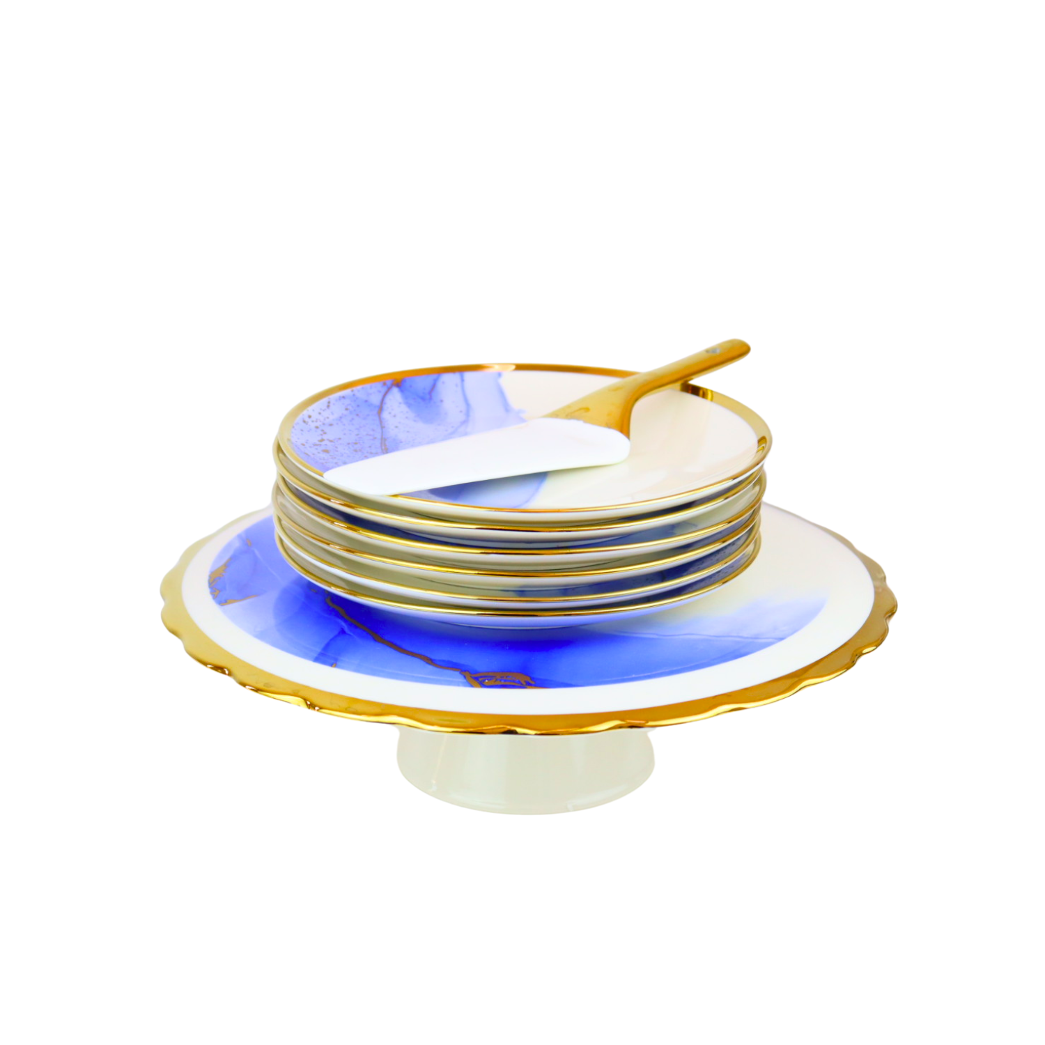 Cake stand set with 6 glass plates 