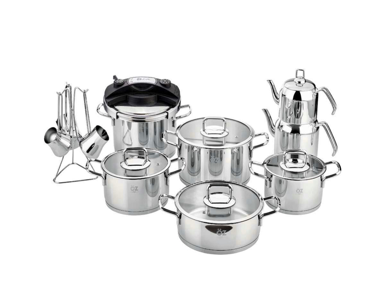 A pressure cooker set consisting of 4 pots in four sizes